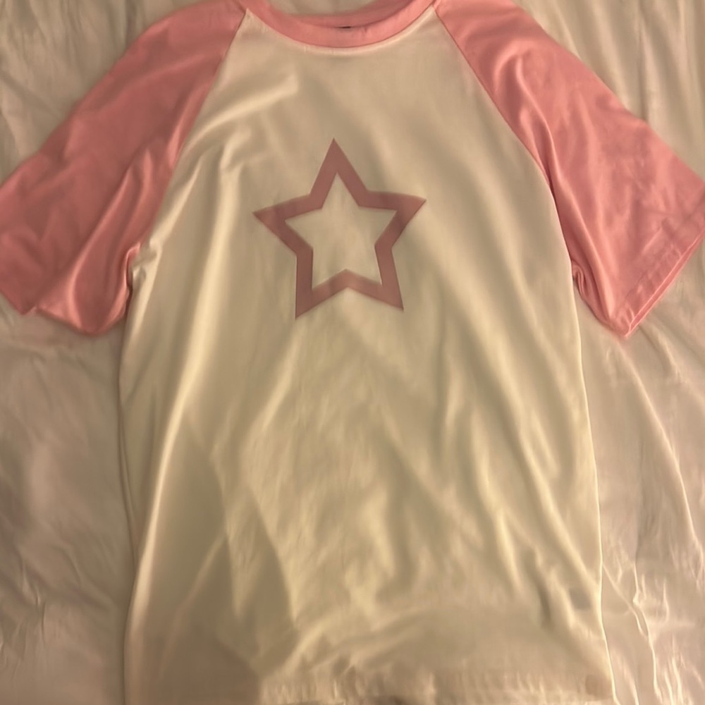 ROMWE Pink and White Short Sleeve Tee